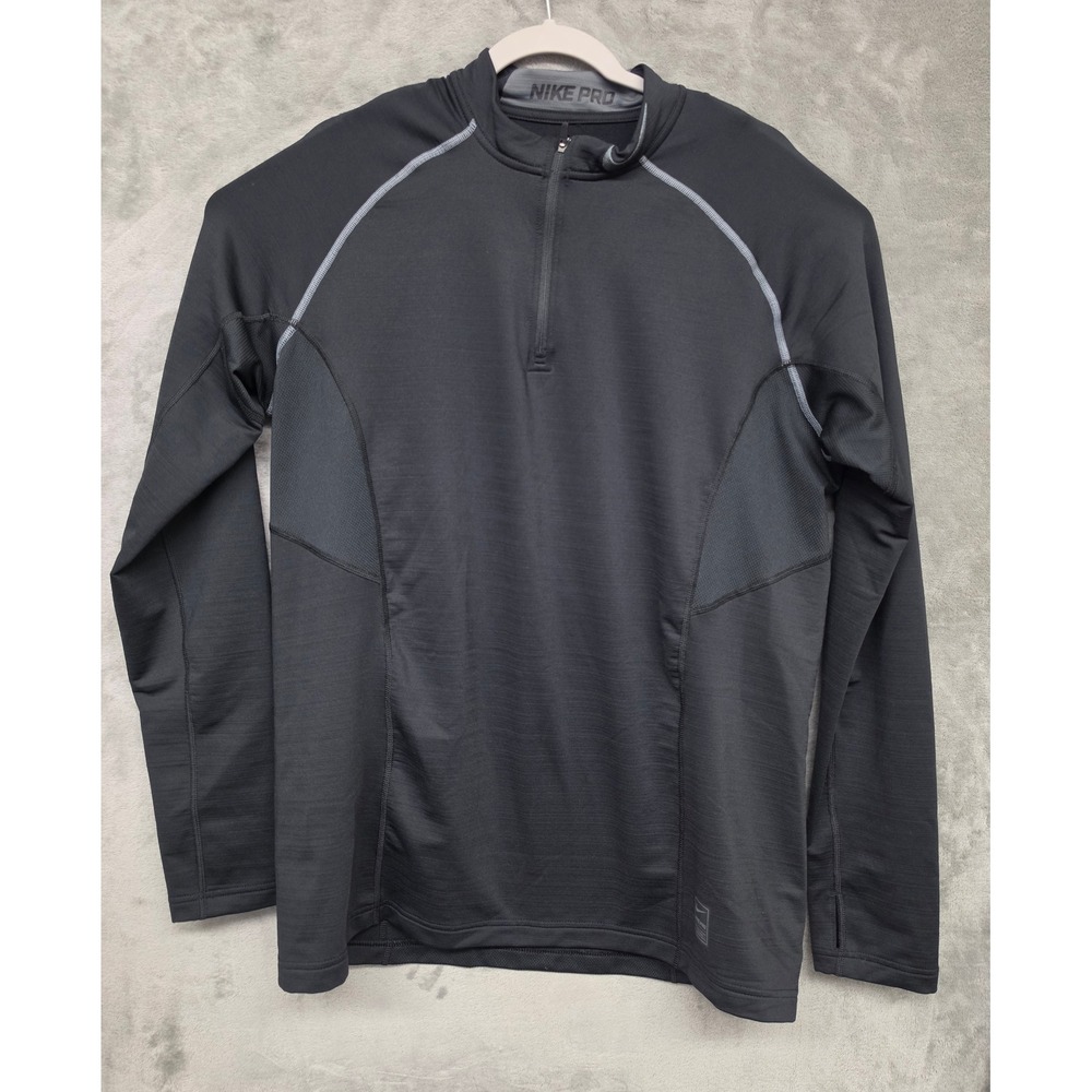 Nike Pro Dri-FIT Mens XL Black Quarter Zip Long Sleeve Fitted Training Top